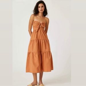 Anthropologie Blue Tassel Strapless Tie-Front Cut Out Tiered Midi Dress Size Sm